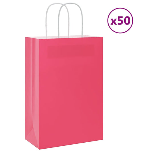 Papiertragetaschen 50 Stk. mit Henkeln Rosa 21x11x31 cm