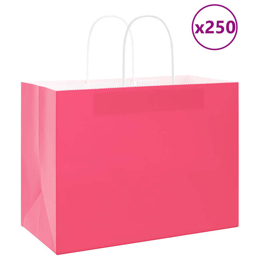 Papiertragetaschen 250 Stk. mit Henkeln Rosa 32x17x25 cm