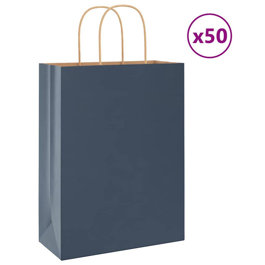 Papiertragetaschen 50 Stk. mit Henkeln Blau 26x12x35 cm