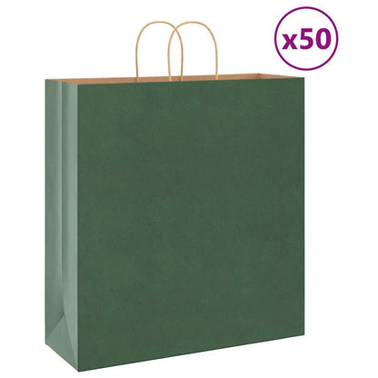 Papiertragetaschen 50 Stk. mit Henkeln Grün 45x17x48 cm