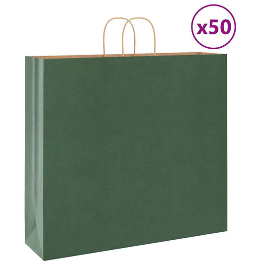 Papiertragetaschen 50 Stk. mit Henkeln Grün 54x15x49 cm