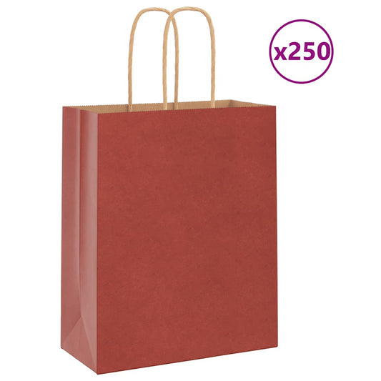 Papiertragetaschen 250 Stk. mit Henkeln Rot 18x8x22 cm