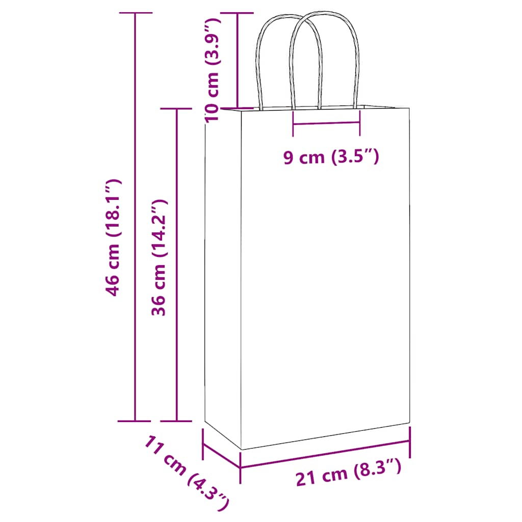 Papiertragetaschen 250 Stk. mit Henkeln Gelb 21x11x36 cm