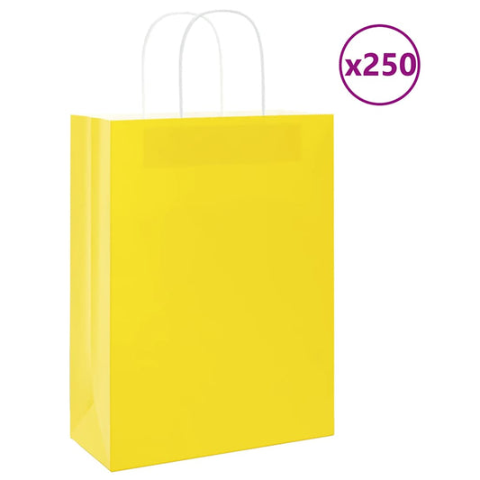 Papiertragetaschen 250 Stk. mit Henkeln Gelb 26x12x35 cm