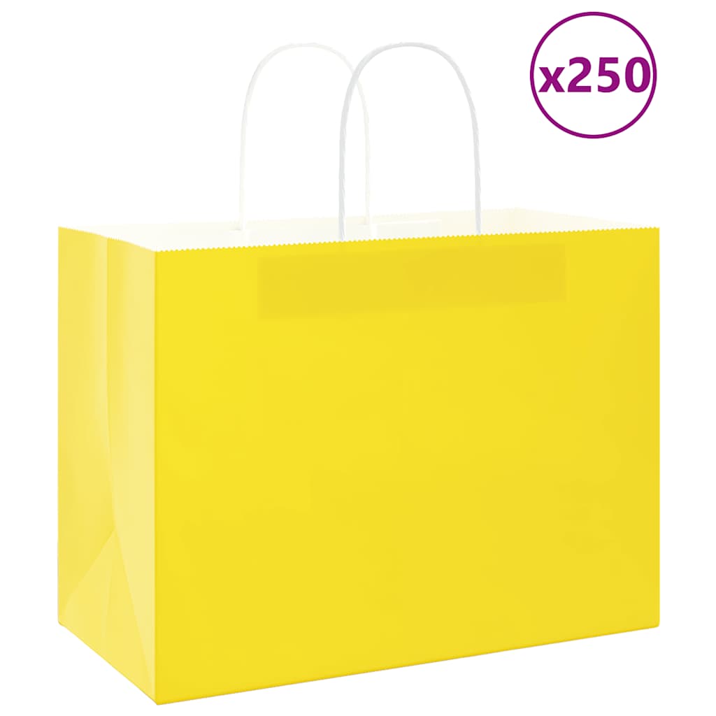 Papiertragetaschen 250 Stk. mit Henkeln Gelb 32x17x25 cm