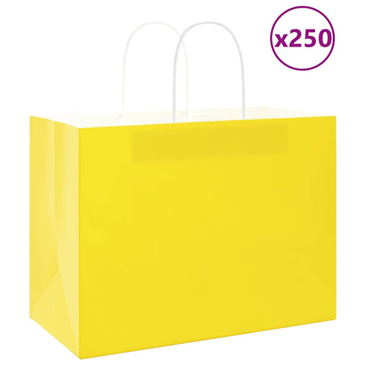 Papiertragetaschen 250 Stk. mit Henkeln Gelb 32x17x25 cm