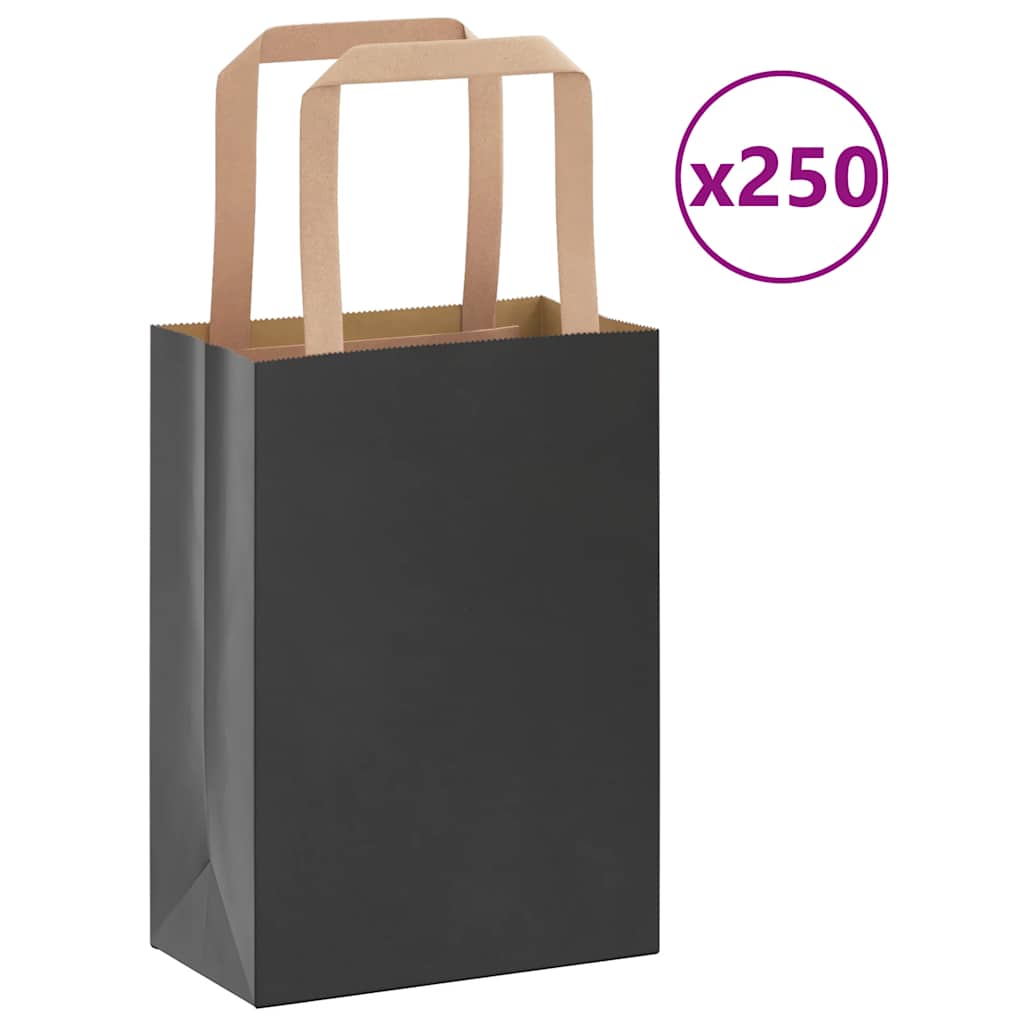Papiertragetaschen 250 Stk. mit Henkeln Schwarz 15x8x21 cm
