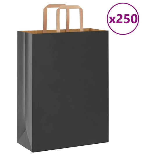 Papiertragetaschen 250 Stk. mit Henkeln Schwarz 26x12x35 cm