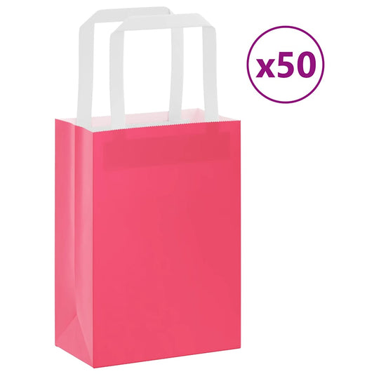 Papiertragetaschen 50 Stk. mit Henkeln Rosa 15x8x21 cm