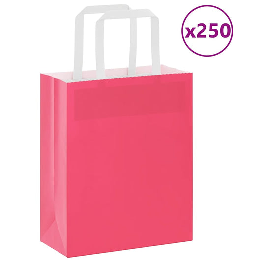 Papiertragetaschen 250 Stk. mit Henkeln Rosa 18x8x22 cm