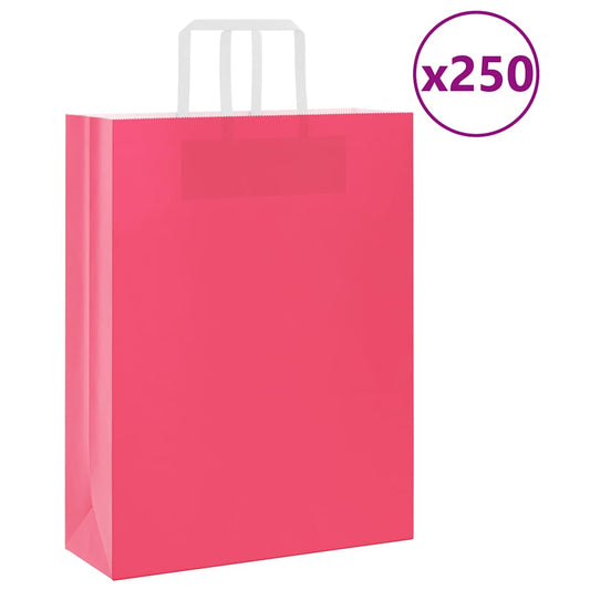 Papiertragetaschen 250 Stk. mit Henkeln Rosa 32x12x42 cm