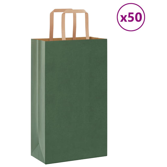 Papiertragetaschen 50 Stk. mit Henkeln Grün 21x11x36 cm