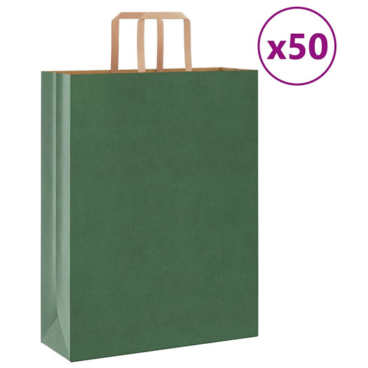 Papiertragetaschen 50 Stk. mit Henkeln Grün 32x12x42 cm