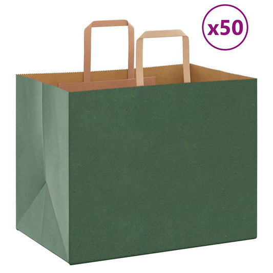 Papiertragetaschen 50 Stk. mit Henkeln Grün 32x22x24 cm