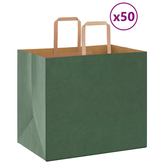 Papiertragetaschen 50 Stk. mit Henkeln Grün 32x22x28 cm