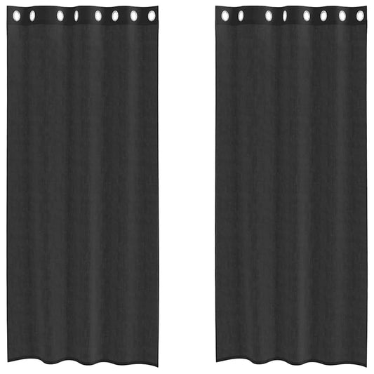 Voile Vorhänge mit Ösen 2 Stk. Schwarz 140x225 cm