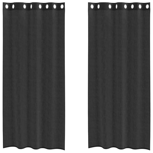 Voile Vorhänge mit Ösen 2 Stk. Schwarz 140x245 cm