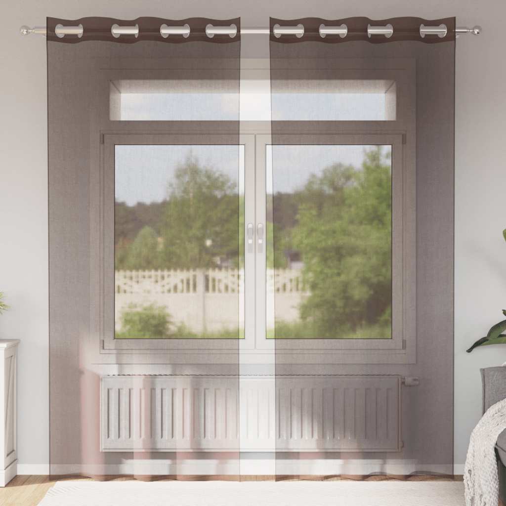 Voile Vorhänge mit Ösen 2 Stk. Braun 140x225 cm