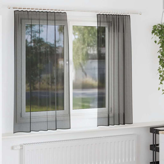 Voile Vorhänge mit Stangentaschen 2 Stk. Schwarz