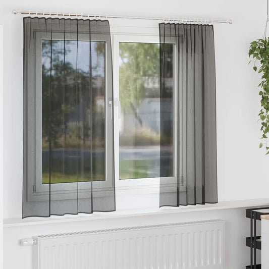 Voile Vorhänge mit Stangentaschen 2 Stk. Schwarz