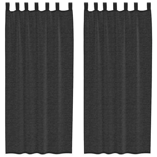 Voile Vorhänge mit Stangentaschen 2 Stk. Schwarz