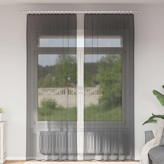 Voile Vorhänge mit Stangentaschen 2 Stk. Schwarz