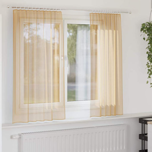Voile Vorhänge mit Stangentaschen 2 Stk. Sandfarbe