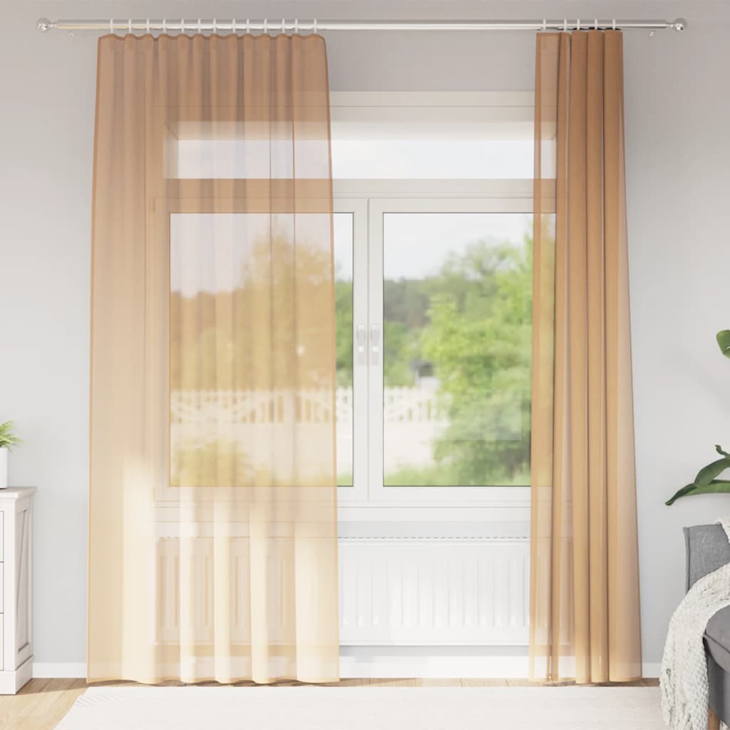Voile Vorhänge mit Stangentaschen 2 Stk. Sandfarbe