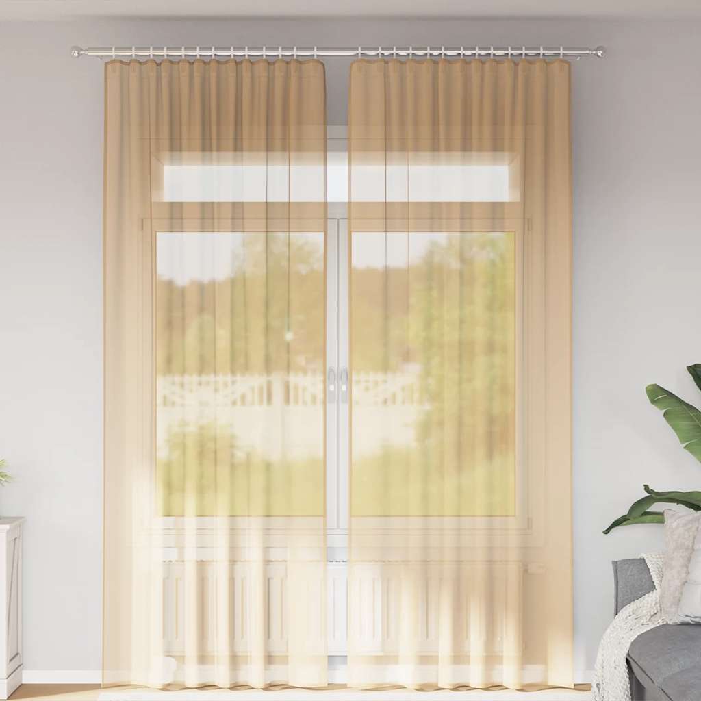 Voile Vorhänge mit Stangentaschen 2 Stk. Sandfarbe