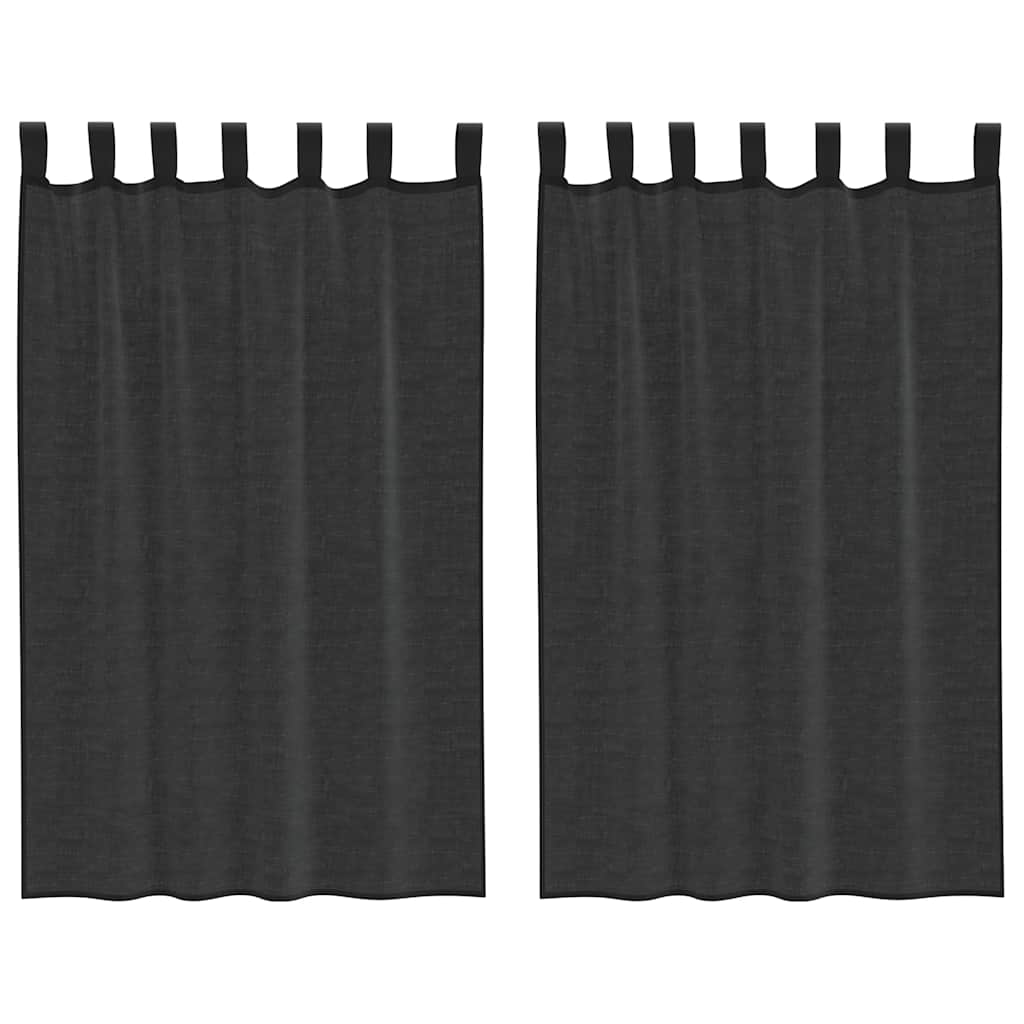 Voile Vorhänge mit Lasche 2 Stk. Schwarz