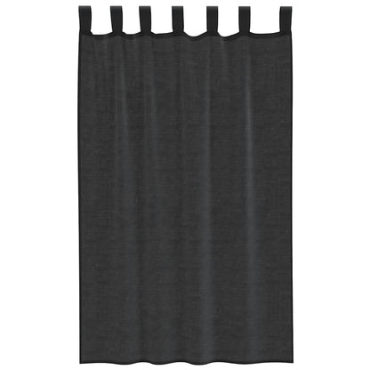 Voile Vorhänge mit Lasche 2 Stk. Schwarz