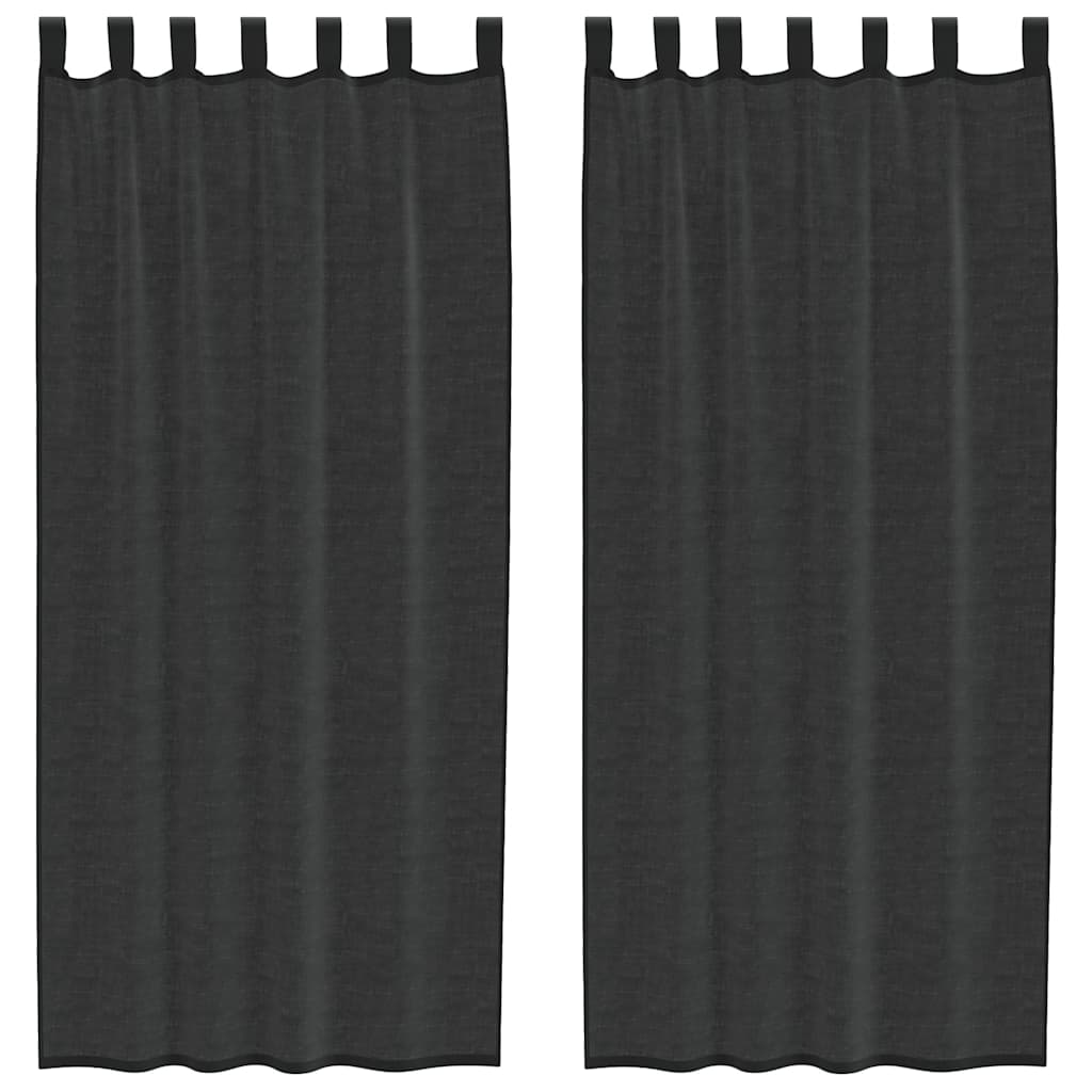 Voile Vorhänge mit Lasche 2 Stk. Schwarz