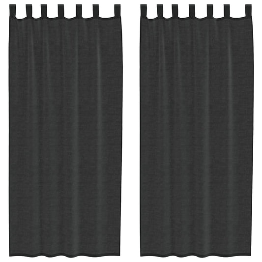 Voile Vorhänge mit Lasche 2 Stk. Schwarz