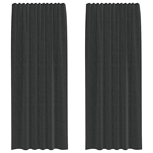 Voile Vorhänge mit Lasche 2 Stk. Schwarz