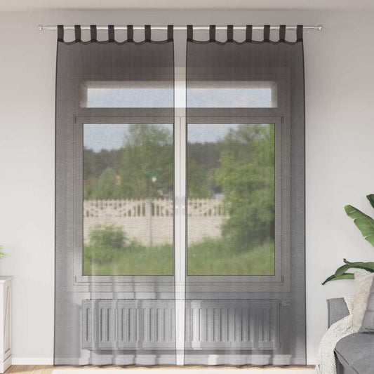 Voile Vorhänge mit Lasche 2 Stk. Schwarz