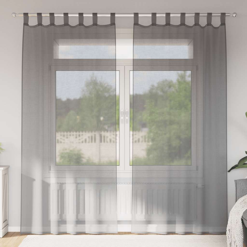 Voile Vorhänge mit Schlaufen 2 Stk. Dunkelgrau 140x225 cm