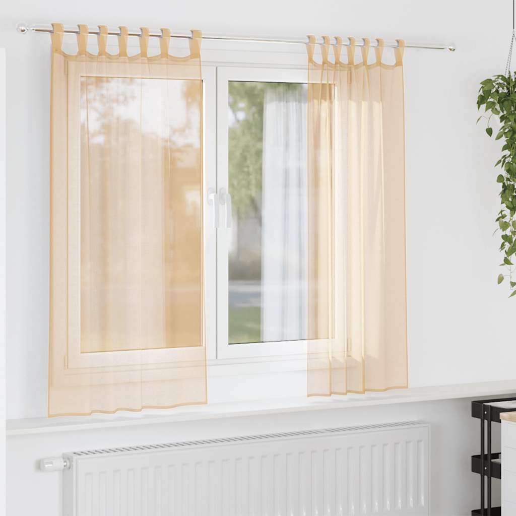 Voile Vorhänge mit Schlaufen 2 Stk. Sandfarbe 140x140 cm