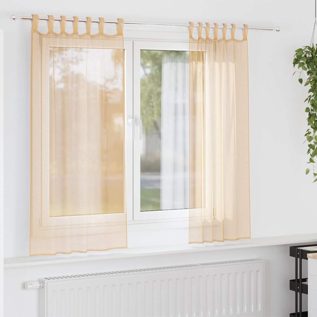 Voile Vorhänge mit Schlaufen 2 Stk. Sandfarbe 140x175 cm