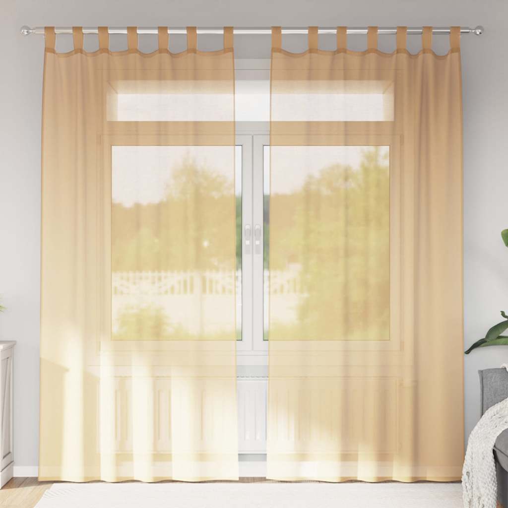 Voile Vorhänge mit Schlaufen 2 Stk. Sandfarbe 140x225 cm