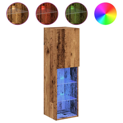 TV-skabe med LED lys 2 stk gammelt træ look 30,5x30x102cm