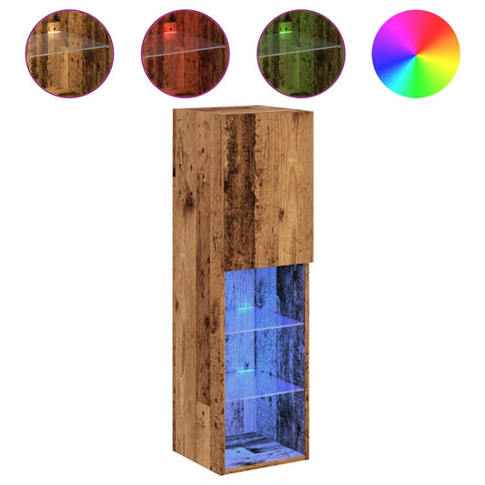 TV-skabe med LED lys 2 stk gammelt træ look 30,5x30x102cm