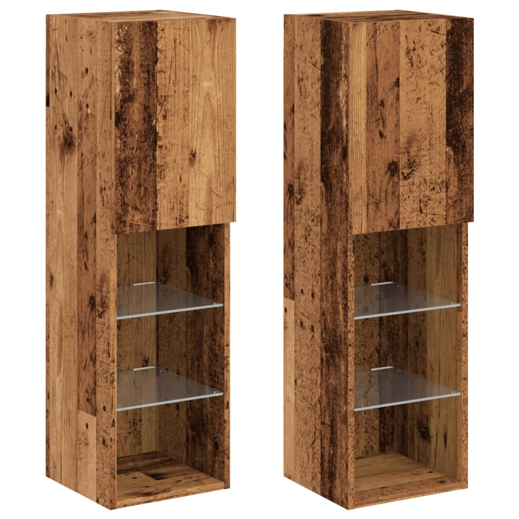 TV-skabe med LED lys 2 stk gammelt træ look 30,5x30x102cm
