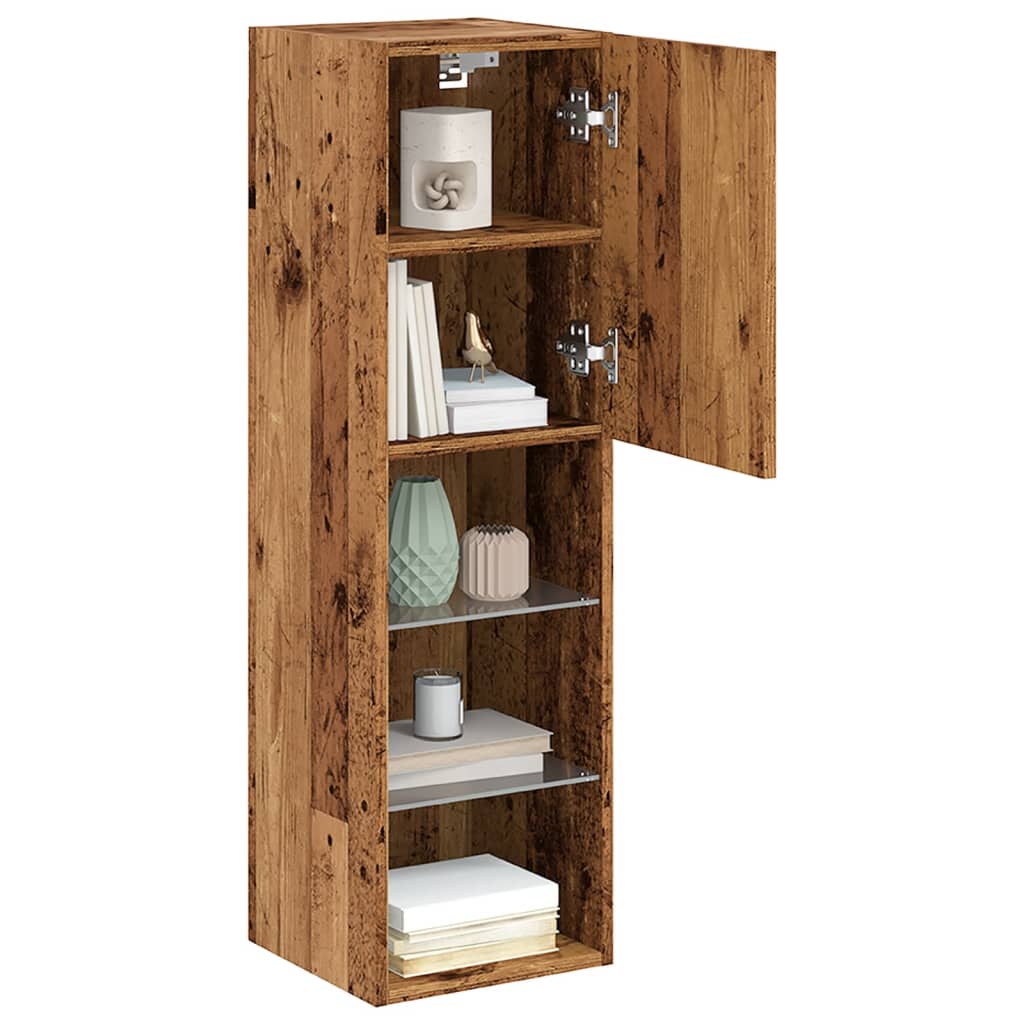 TV-skabe med LED lys 2 stk gammelt træ look 30,5x30x102cm