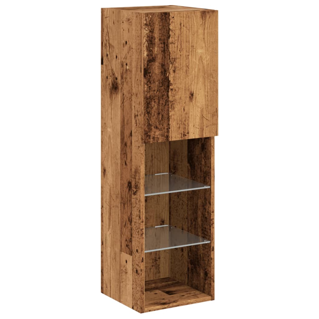 TV-skabe med LED lys 2 stk gammelt træ look 30,5x30x102cm