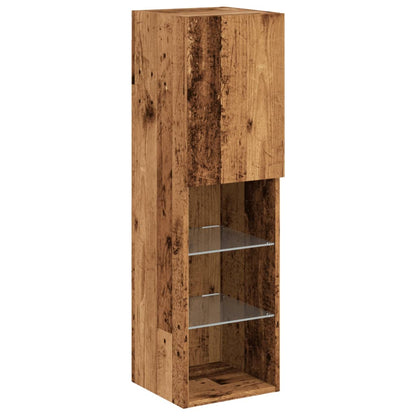 TV-skabe med LED lys 2 stk gammelt træ look 30,5x30x102cm