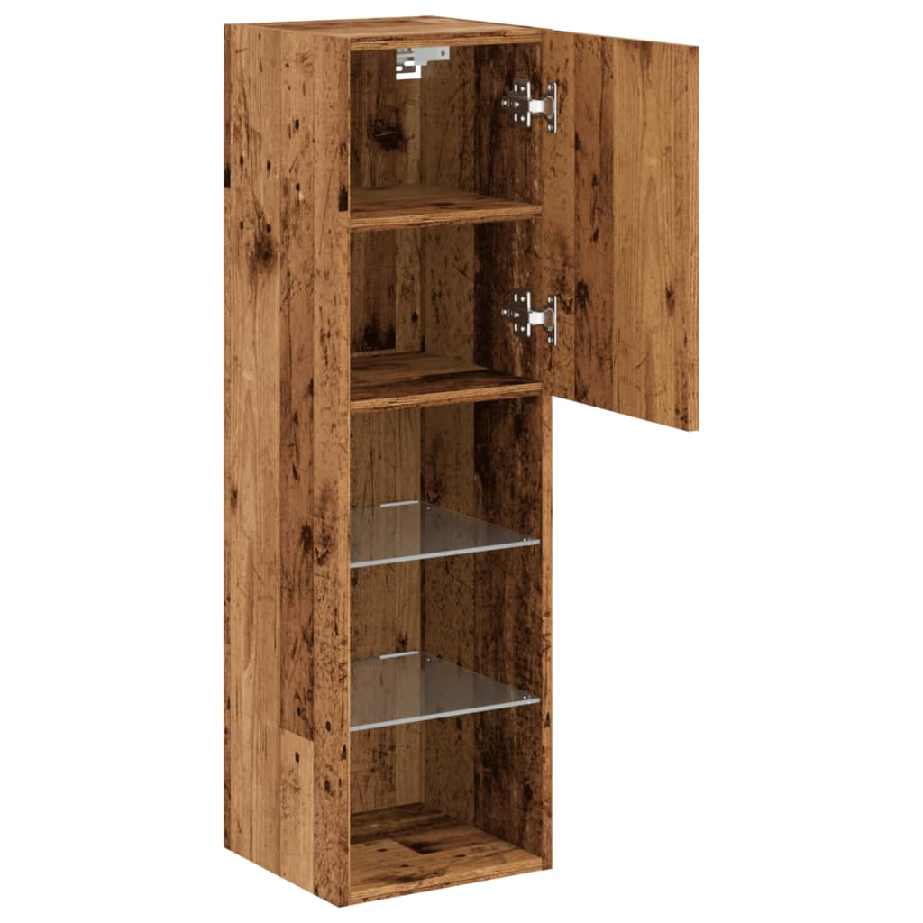 TV-skabe med LED lys 2 stk gammelt træ look 30,5x30x102cm
