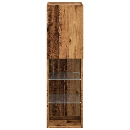 TV-skabe med LED lys 2 stk gammelt træ look 30,5x30x102cm