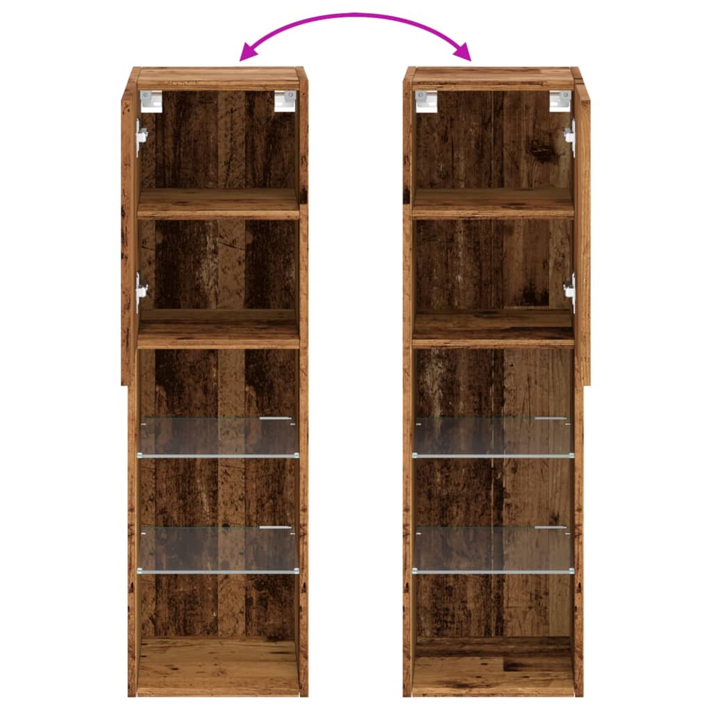 TV-skabe med LED lys 2 stk gammelt træ look 30,5x30x102cm