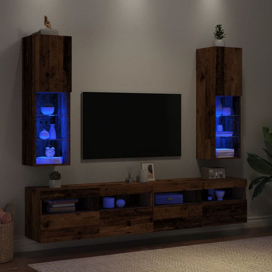 TV-skabe med LED lys 2 stk gammelt træ look 30,5x30x102cm