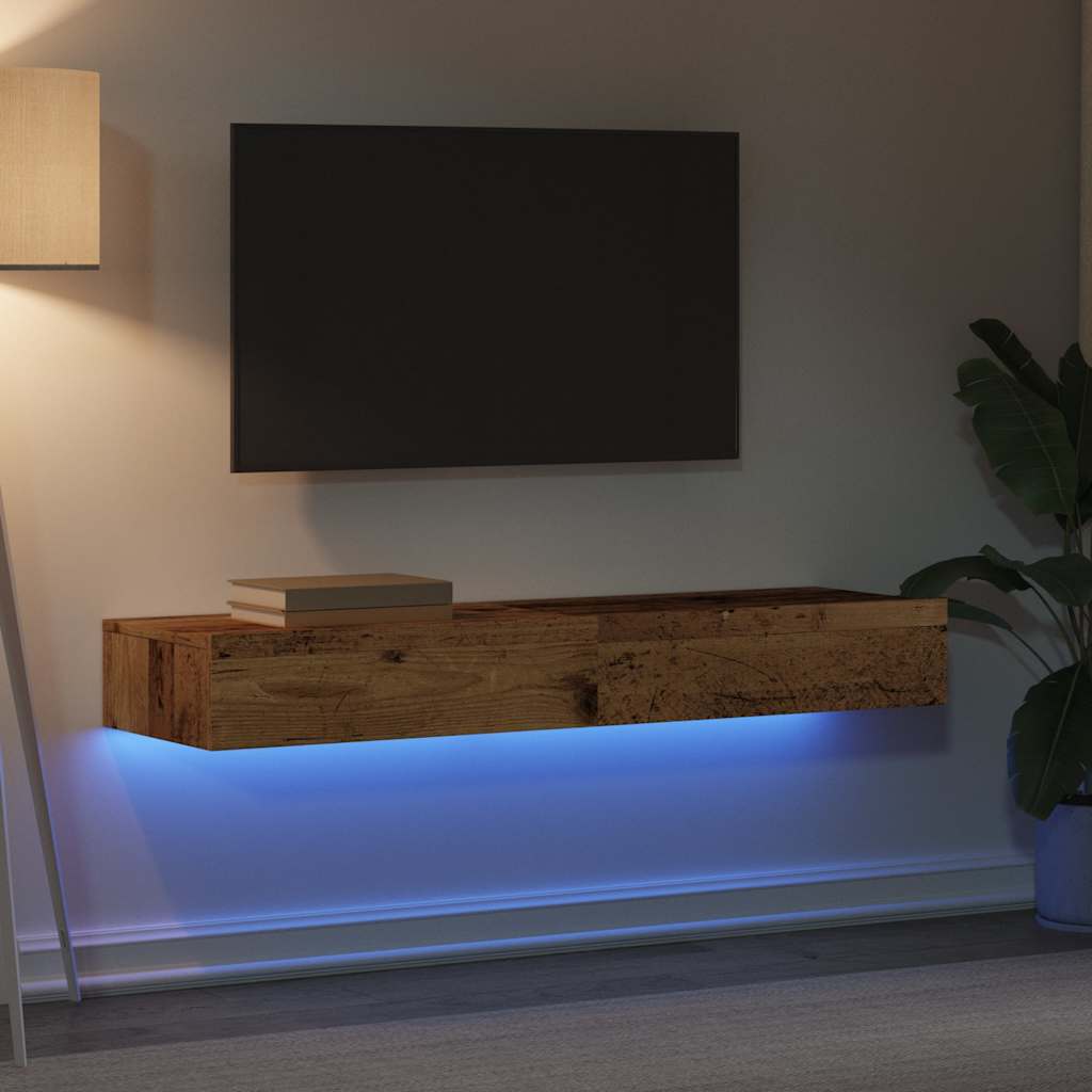 TV-skabe med LED lys 2 stk Gammelt træ look 60x35x15,5 cm
